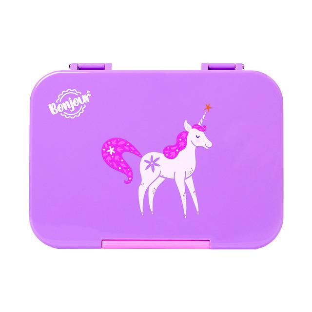 Bonjour - 4/6 Compartment Uni Lock Snax Box - Purple Unicorn