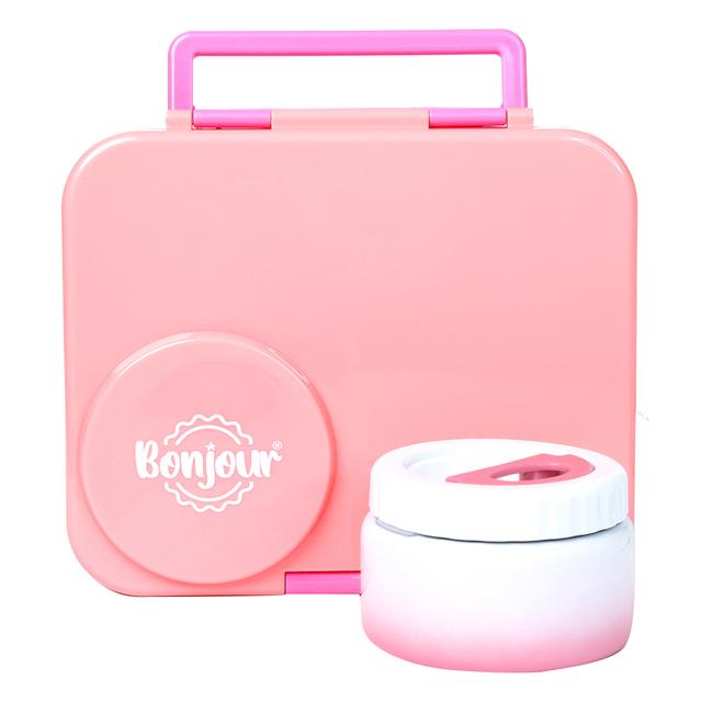 Bonjour - Therm Bento 4/6 Compartment Lunch Box With Food Jar - Pink