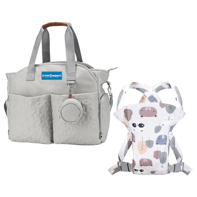 Star Babies - Diaper Portable Bag With Pacifier Bag - L With Baby Carrier Printed - Bear