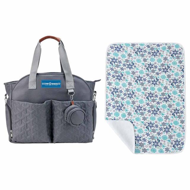 Star Babies - Diaper Portable Bag With Reusable Changing Mat Printed Flower - Blue