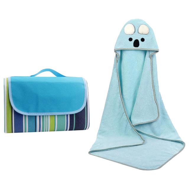 Star Babies - Waterproof Beach Mat With Microfiber Hooded Towel - Blue