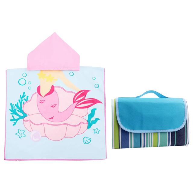 Star Babies - Waterproof Beach Mat With Hooded Towel Poncho - Light Pink