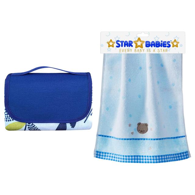 Star Babies - Waterproof Beach Mat With Face Towel - Blue