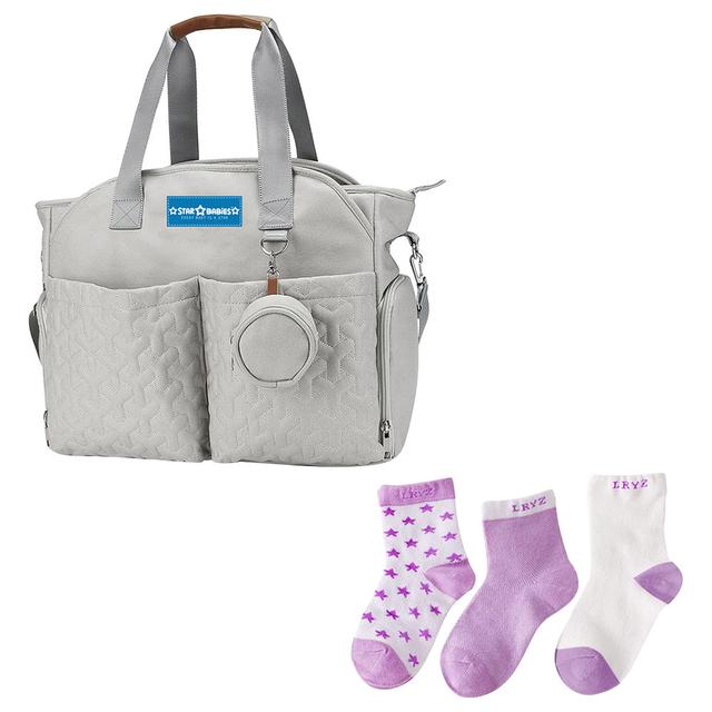 Star Babies - Diaper Portable Bag With Kids Socks Printed 3Pair - Khaki