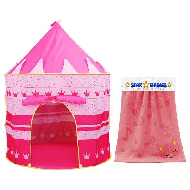 Star Babies - Baby Play Tent House With Bamboo Towel - Pink