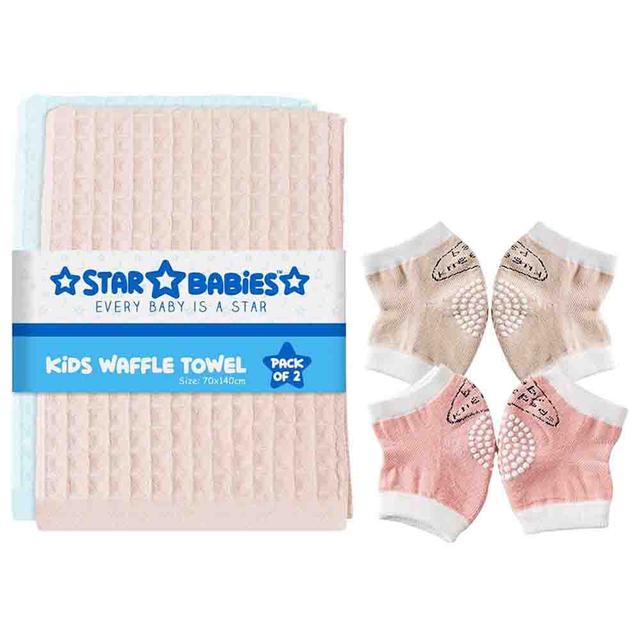 Star Babies - Waffle Towel - 2pcs Pink/Blue With Baby Knee Pad 2pcs