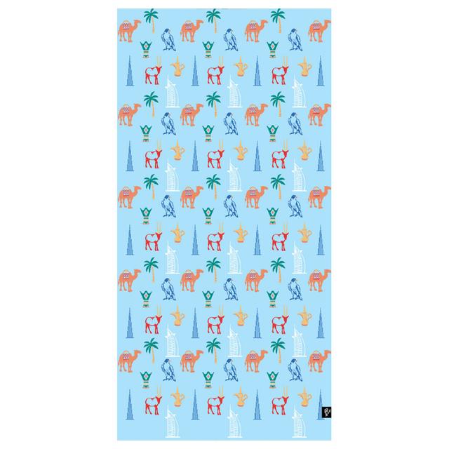 Bu Towel - UAE Icons Beach Towel For Kids - Baby Blue - Large