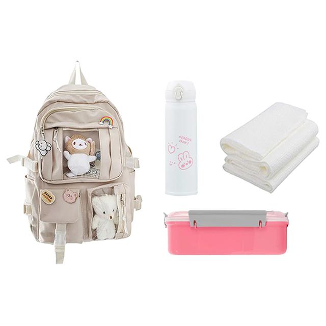 Star Babies - Water Bottle 500ml, School Bag, Disposable Towel 3pcs & Lunch Box - 11.02-Inch - Cream