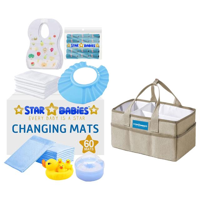 Star Babies - Baby Essentials 7pcs w/ Caddy Diaper Bag Big - Blue