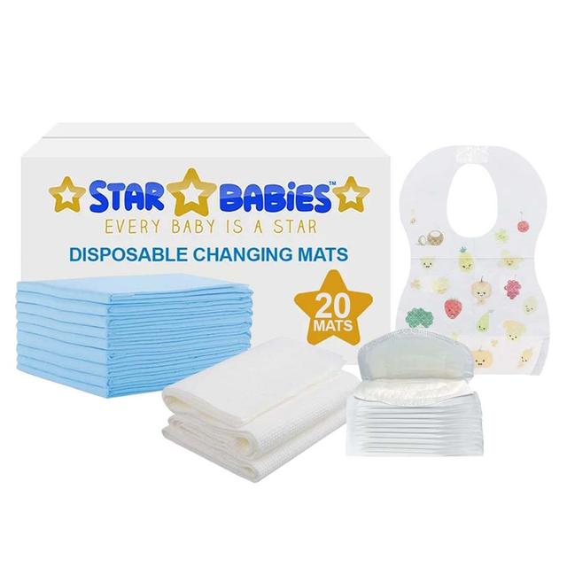 Star Babies - Disposable Changing Mat 20pcs, Bibs 20pcs, Breast Pad 20pcs, Disposable Towel 3pcs - Blue