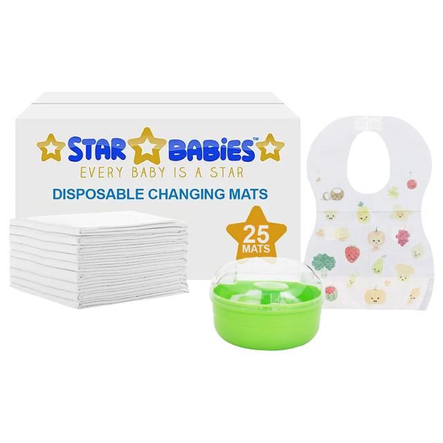 Star Babies - Changing Mat 25pcs, Bibs 25pcs w/ Green Powder Puff - White