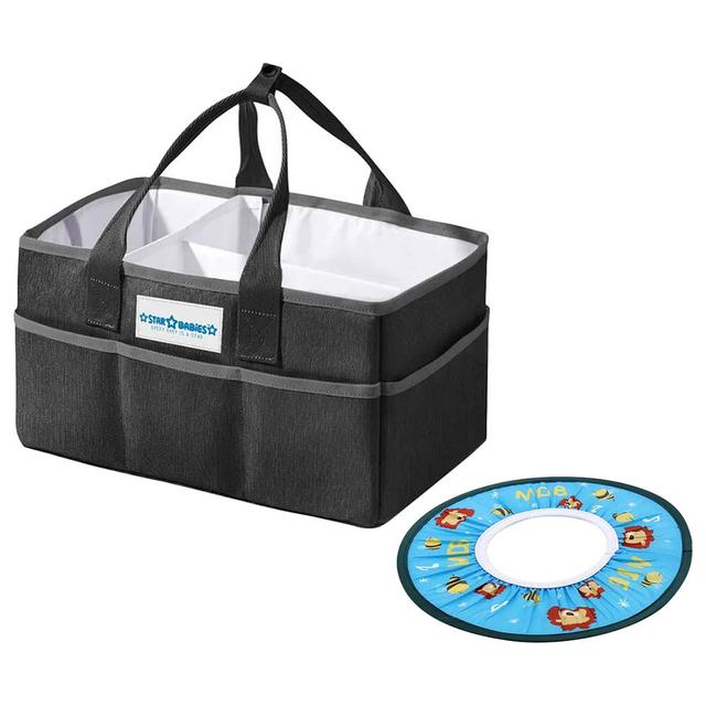 Star Babies - Diaper Caddy Organizer Black w/ Blue Shower Cap - Black