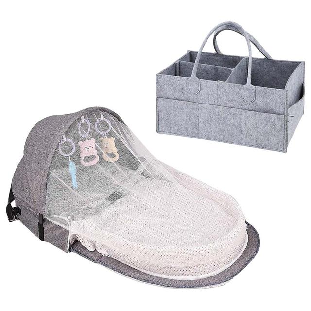 Star Babies - Baby Mosquito Bed Grey w/ Caddy Diaper Organizer - Grey