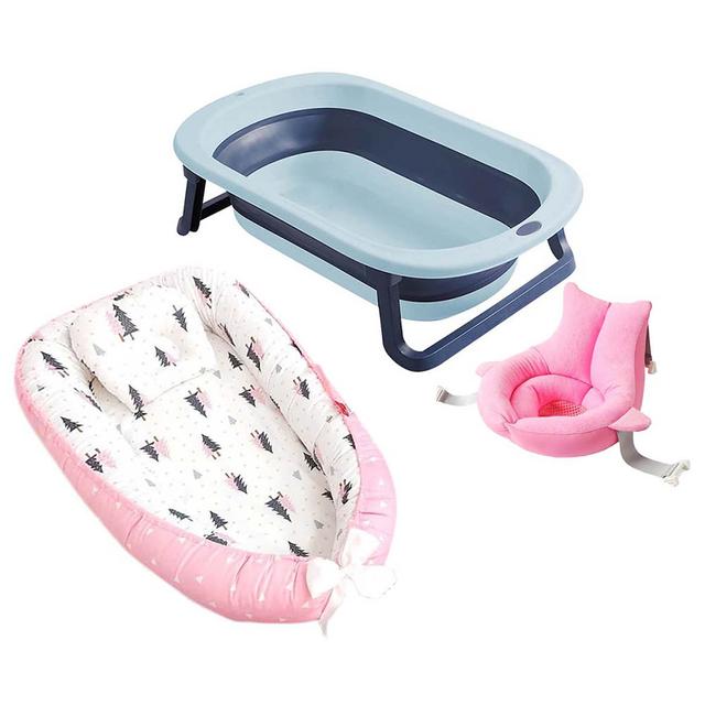 Star Babies - Baby Sleeping Bed Pod w/ Foldable Bathtub & Baby Sink Bather - Grey/Pink/Blue