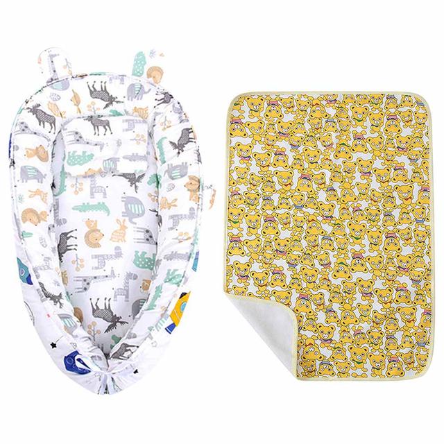 Star Babies - Baby Sleeping Bed Pod White Printed w/ Reusable Changing Mat - Bear - Yellow