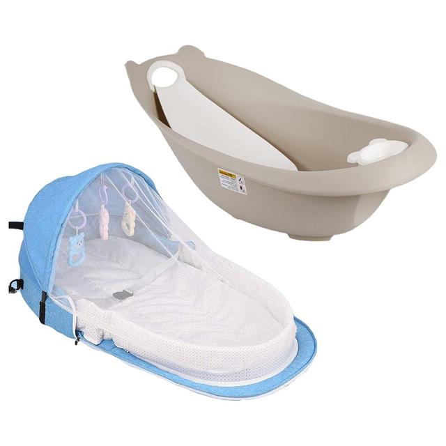 Star Babies - Baby Mosquito Bed w/ Smart Sling 3 Stage Bath Tub - Blue/Coffee