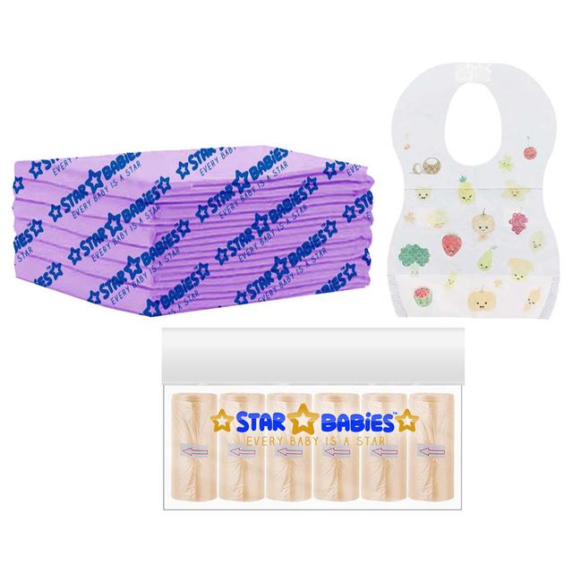 Star Babies - Disposable Changing Mat 6pcs & Scented Bag 6pcs W/ Disposable Bibs 6pcs - Lavender