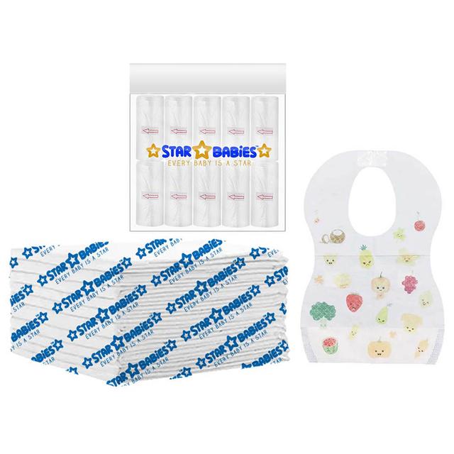 Star Babies - Disposable Changing Mat 10pcs & Scented Bag 10pcs W/ Disposable Bibs 10pcs - White