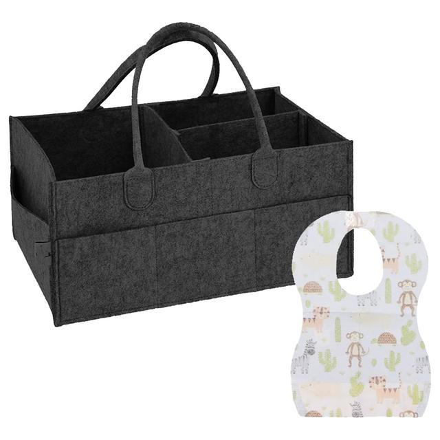 Star Babies - Caddy Diaper Bag W/ Disposable Bibs - 10pcs - Grey/Black