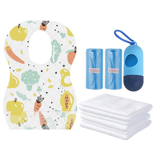 Star Babies - Disposable Bibs Fruits Print 5pcs, Disposable Towel 3pcs, Scented Bag 2pcs & Dispenser - Blue