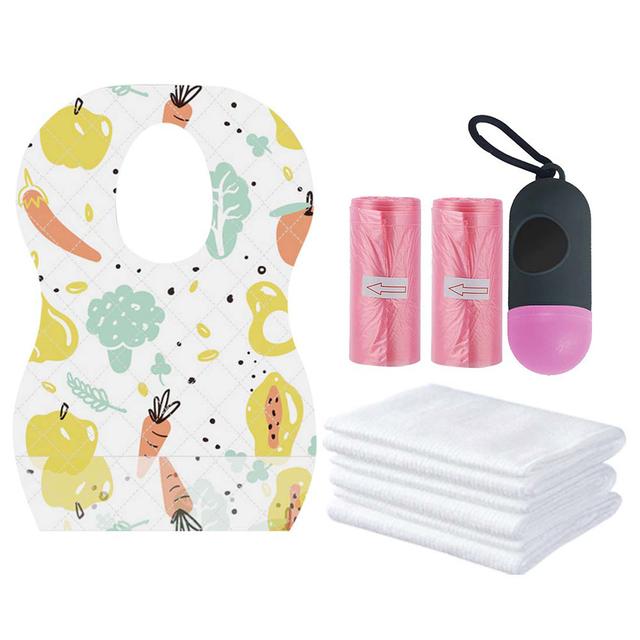 Star Babies - Disposable Bibs Fruits Print 5pcs, Disposable Towel 3pcs, Scented Bag 2pcs & Dispenser - Pink