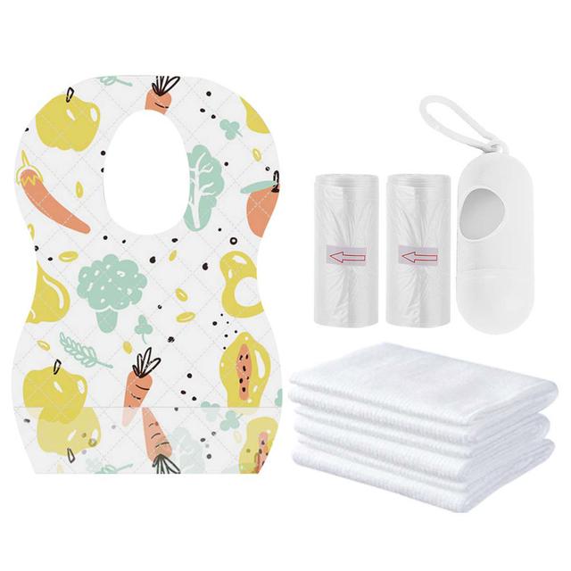 Star Babies - Disposable Bibs Fruits Print 5pcs, Disposable Towel 3pcs, Scented Bag 2pcs & Dispenser - White