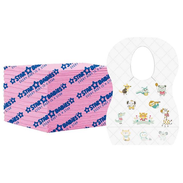 Star Babies - Disposable Bibs Animal Print 15pcs w/ Changing Mat 15pcs - Pink