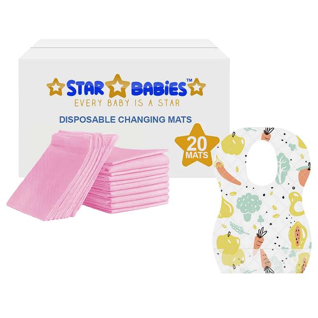 Star Babies - Disposable Bibs Fruits Print 20pcs w/ Changing Mat 20pcs - Pink