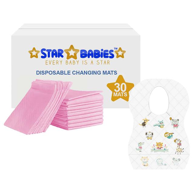 Star Babies - Disposable Bibs Animal Print 30pcs w/ Changing Mat 30pcs - Pink