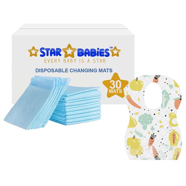 Star Babies - Disposable Bibs Fruits Print 30pcs w/ Changing Mat 30pcs - Blue