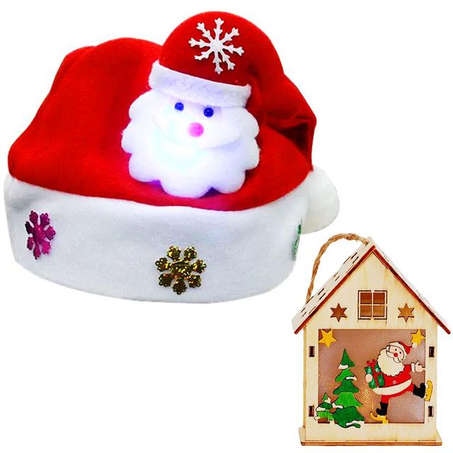 Star Babies - Christmas Hat w/ Light & Wooden Christmas Lantern - 2pcs