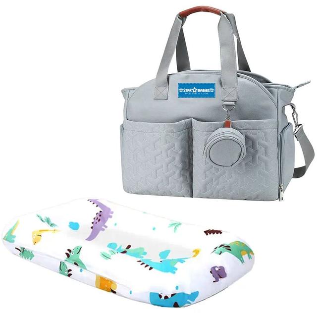 Star Babies - Diaper Portable Bag & Pacifier Bag w/ Changing Pad - Blue/Printed Animal