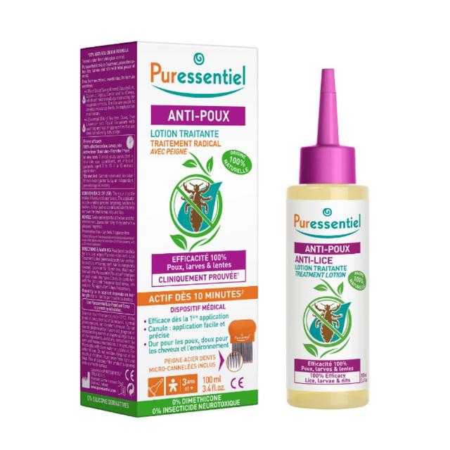 Puressent Anti-Lice Lotion + Comb - 100 ML | Effective Head Lice Treatment with Fine-Toothed Comb