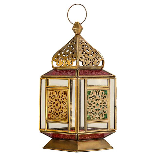 Hilalful - Vintage Brass Antique Lantern - Red/Green/Clear Glass