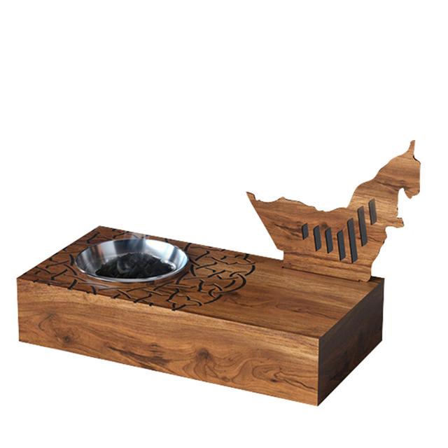 Hilalful - UAE Map Wooden Incense Burner Tray - Brown