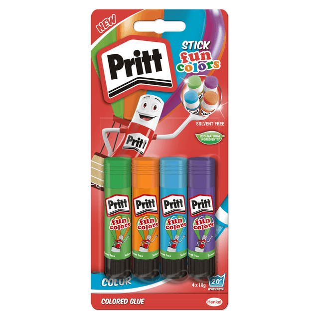 Pritt - Fun Colors Glue Sticks - 10 g - Pack of 4