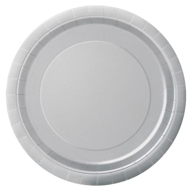 Unique - Round Party Plate - Silver - 23 cm - Pack of 8