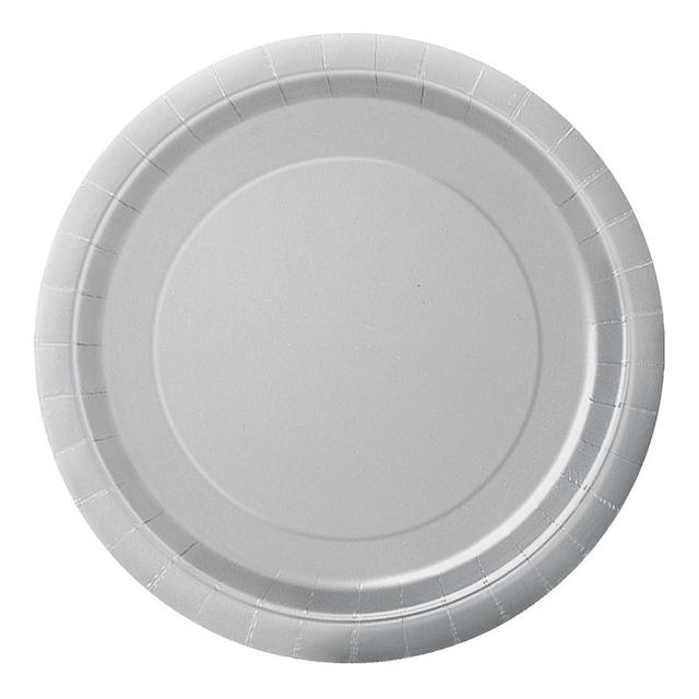 Unique - Round Party Plate - Silver - 18 cm - Pack of 8