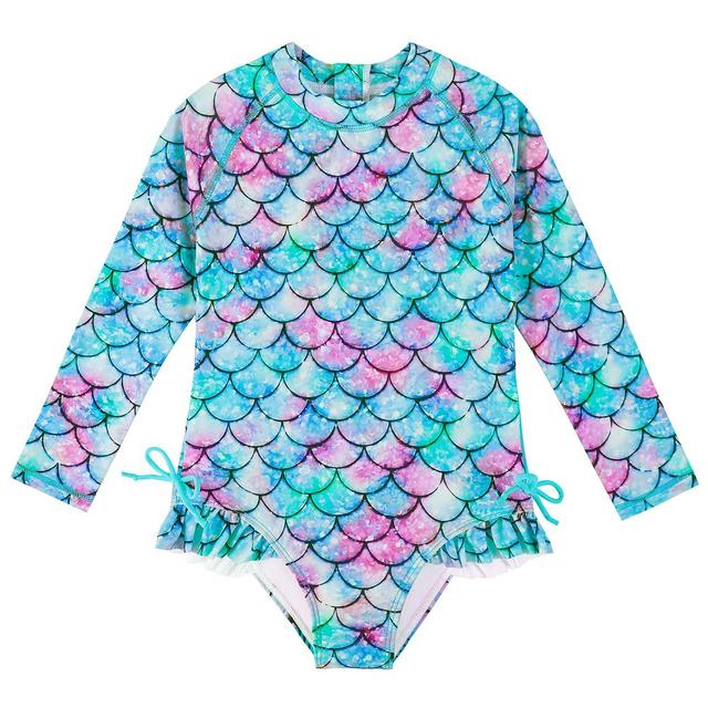 Sugar Rush - Printed Body Round Neck Full Sleeves Swimwear 1pc - Blue