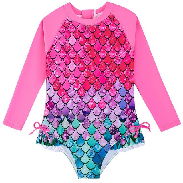 Sugar Rush - Printed Body Round Neck Full Sleeves Swimwear 1pc - Pink