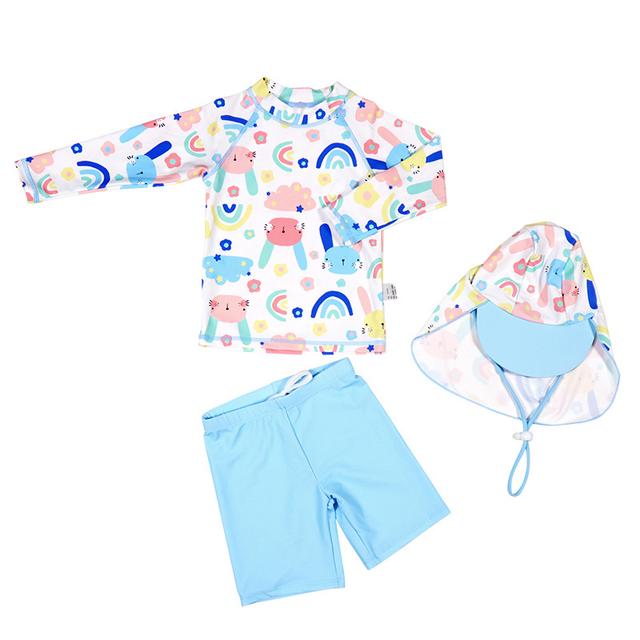 Sugar Rush - Printed Round Neck Full Sleeves Top W/ Shorts Swimwear - 3pc Set