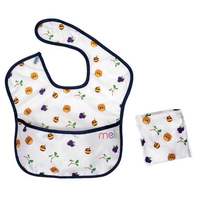 Melii - Fold Up Bib - 2pcs - White & Navy Bear 