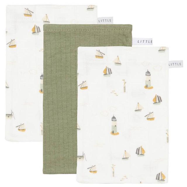 Little Dutch - Washcloth Set - Olive/Sailors Bay White - 3pcs