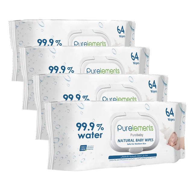 Purelements - Natural 99.9% Water Wipes - Pack of 4 - 256pcs