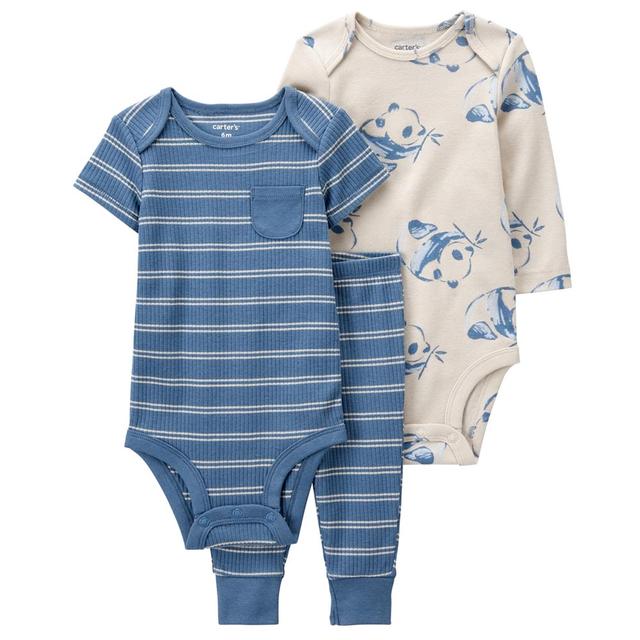 Carters - 3pc-Set - Panda Character Bodysuits & Pants - Blue/Ivory