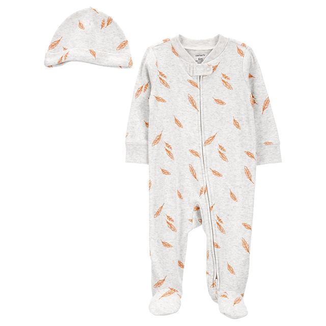 Carters - Baby's Printed Sleep & Playsuit With Baby Hat - Grey