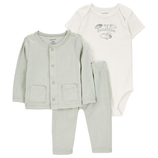 Carters - 3pc-Set - Little Bodysuit & Pyjama Suit - White/Green