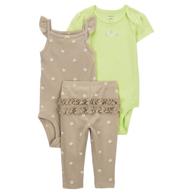 Carters - 3pc-Set - Baby Girls Bodysuit And Pants - Green/Khaki