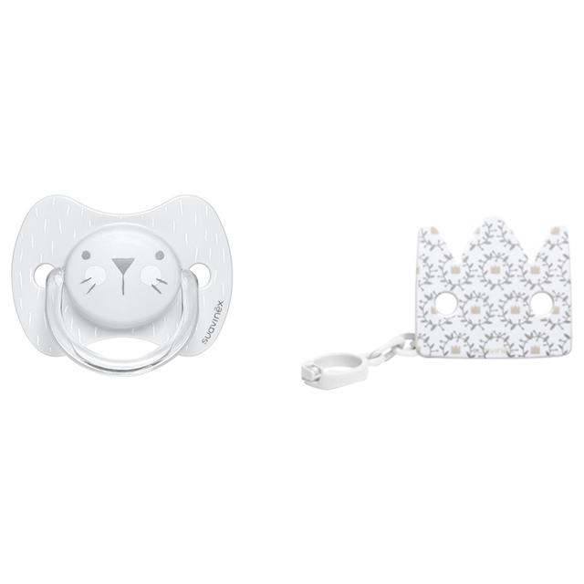 Suavinex - Soother & Clip Bundle - 0-6M - Crown - White