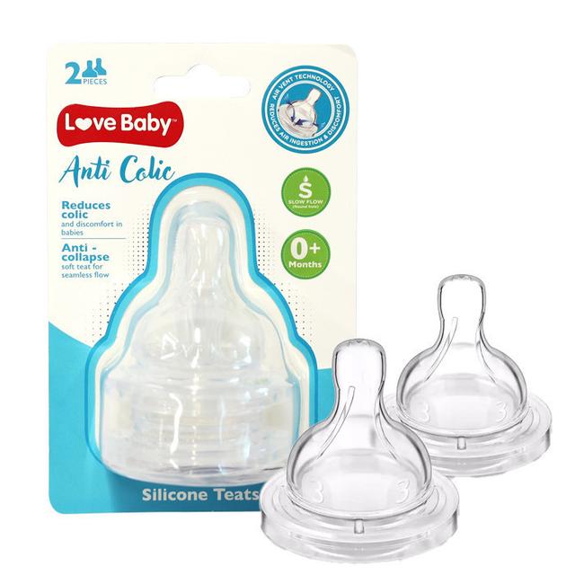 Love Baby - Anti-Colic Silicone Teats - Slow Flow - Pack of 2 - Clear